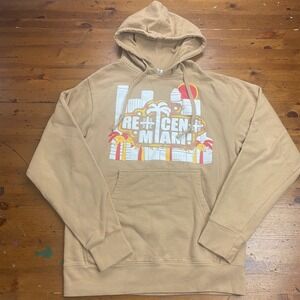 Recent Miami Graphic Hoodie Men's Small Tan‎ Pullover Graphic Hooded Sweatshirt